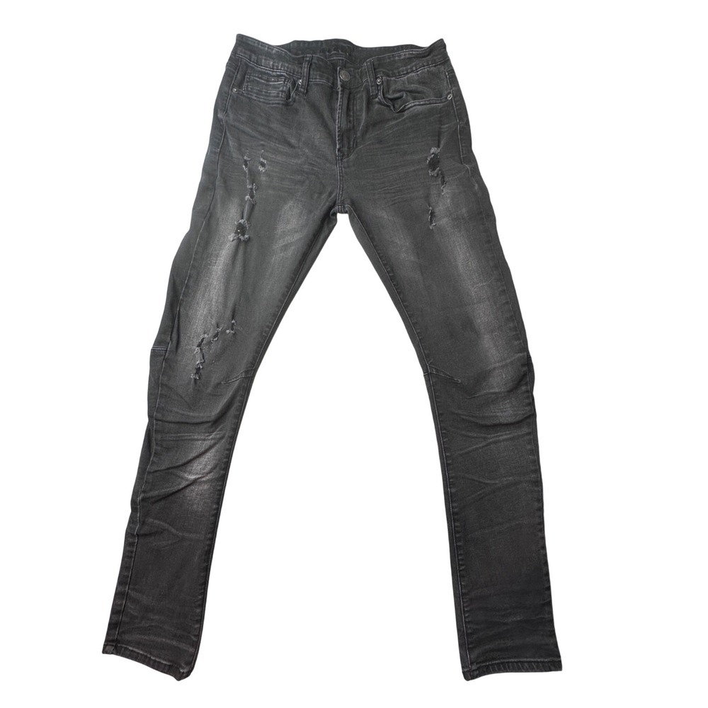 rue21 Jeans Mens 32x32 Skinny Supreme Flex Black Distressed Ripped Stretch